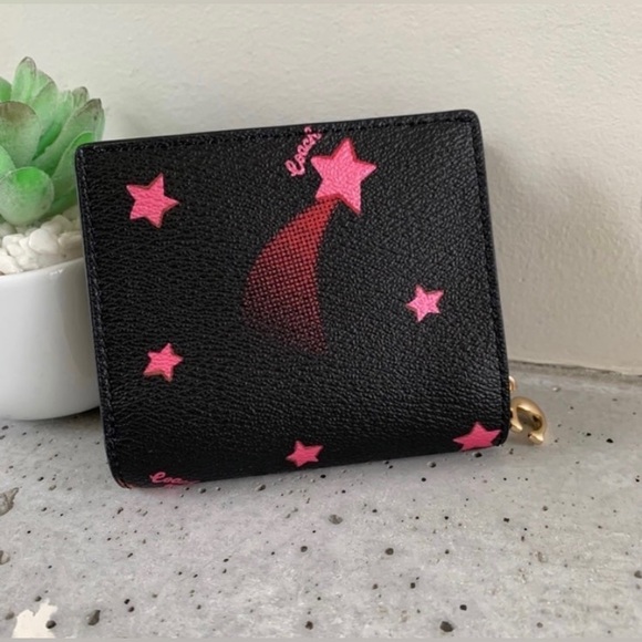 coach Snap Card Case Wallet With Disco Star Print Black Multi - Picture 5 of 8
